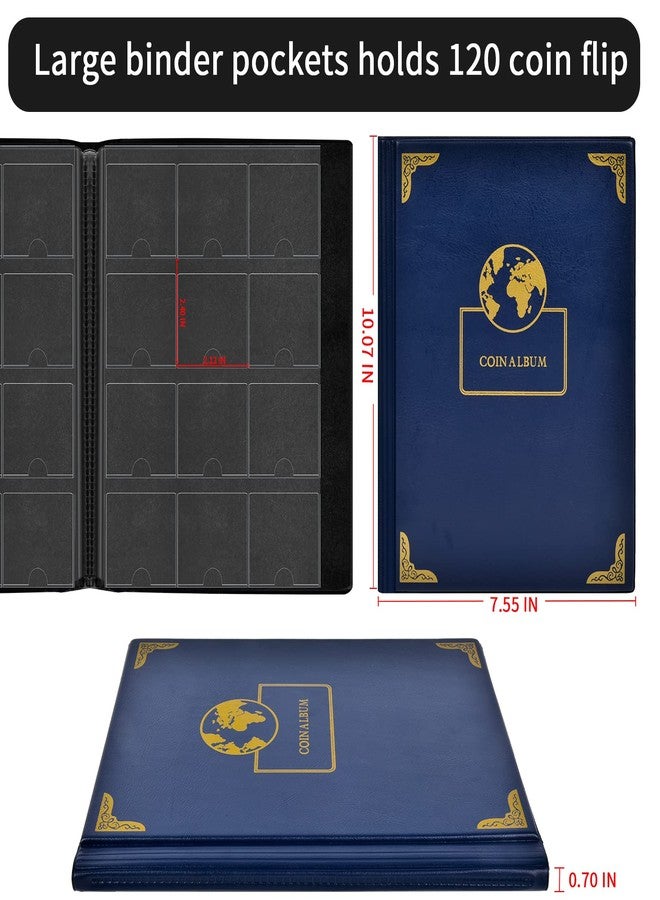Aptbyte 120 Pockets Coin Flip Holder Albums, 2x2 inches Coin Storage Books for Coin Cardboard Collection Holders, Collection Book Sleeves Supplies for Collectors- Blue Earth(Coin Flips not Included) - Image 2
