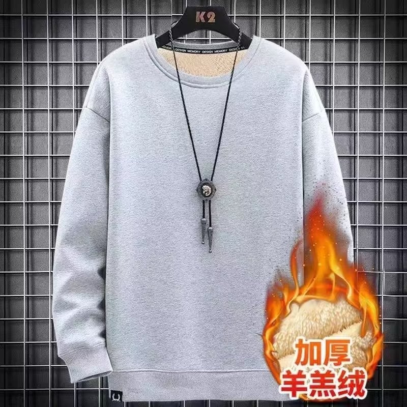 Heavyweight Hoodie Lamb Wool Fleece Unisex Autumn Winter Light gray