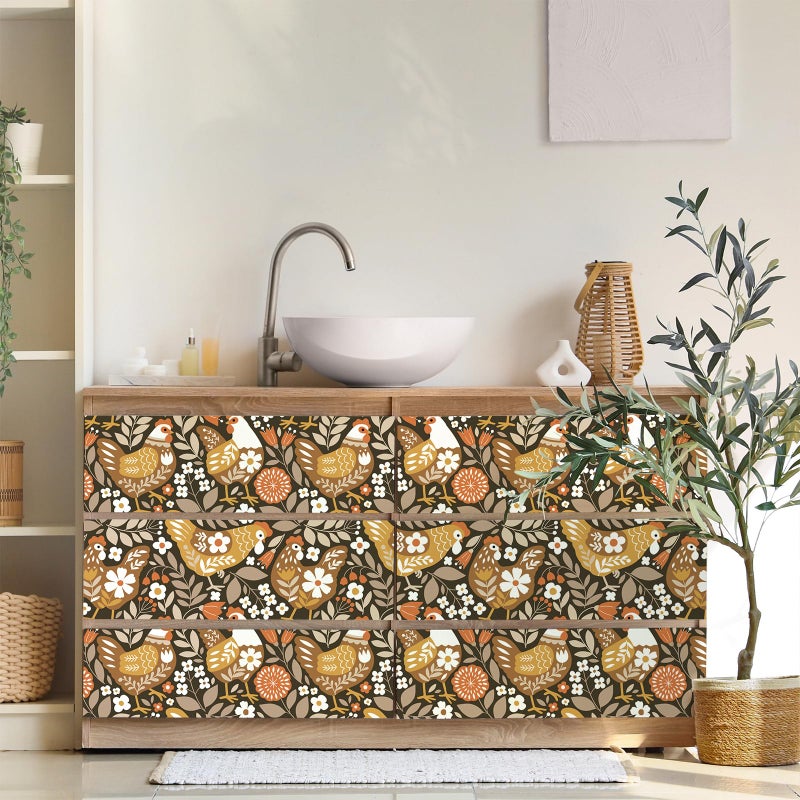 VaryStyle Vintage Chicken Wallpaper Brown Farm Animal Floral Peel and Stick Wallpaper for Bedroom Nursery Farmhouse Removable Self Adhesive Vinyl Retro Contact Paper for Kids Room Cabinets 17.7"x118" - Image 4
