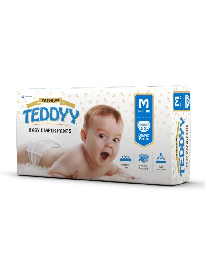 TEDDYY Baby Premium Diapers Pants Medium 52 Count, 6-11 kgs, Long Lasting Absorption, Anti - Bacterial - Image 1