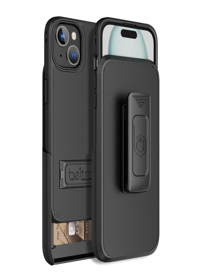 BELTRON Case with Belt Clip for iPhone 15, Slim Full-Body Protective Grip Cover with Swivel Holster, Compatible with MagSafe, Horizontal Kickstand & Built-in Card Holder - Image 1