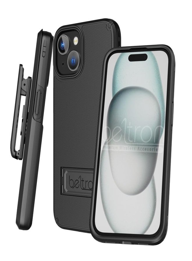 BELTRON Case with Belt Clip for iPhone 15, Slim Full-Body Protective Grip Cover with Swivel Holster, Compatible with MagSafe, Horizontal Kickstand & Built-in Card Holder - Image 2