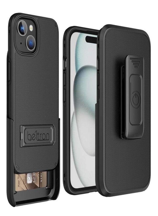 BELTRON Case with Belt Clip for iPhone 15, Slim Full-Body Protective Grip Cover with Swivel Holster, Compatible with MagSafe, Horizontal Kickstand & Built-in Card Holder - Image 3