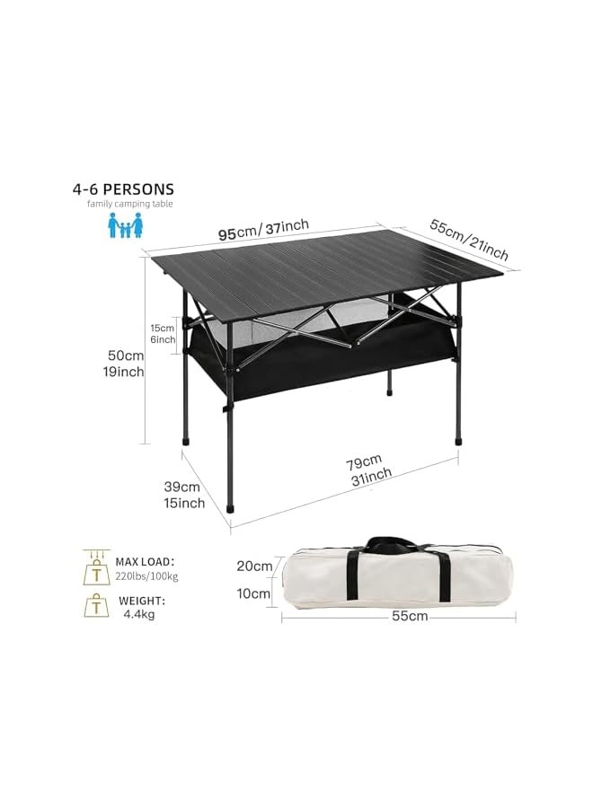 PROMASS Foldable Table, Folding Camping Table, Roll-Top Table W/Mesh Bag, Roll-Up Table With Mesh Storage Organizer And Carry Bag, Folding Beach Table For Camping, Beach, Picnic, Bbq (95 * 55 * 50Cm) - Image 3