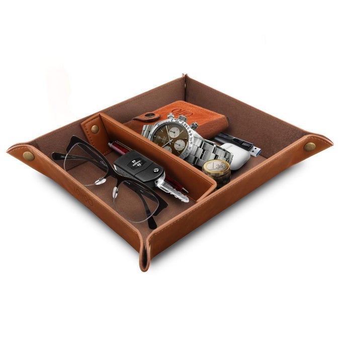 LEATHER TRAY ORGANIZER PRACTICAL LIGHTWEIGHT WATER RESISTANT COMPUTER TABLE DESK STORAGE BOX FOR WALLETS WATCHES KEYS COINS CELL PHONES AND OFFICE EQUIPMENT