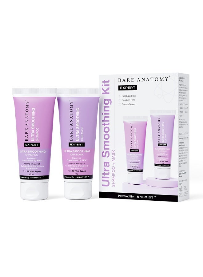 BARE ANATOMY Ultra-Smoothing Shampoo & Hair Mask Travel Pack | Improves Hair Smoothness by 37%| Deep Conditioning & Frizz Control for All Hair Types | Suitable for Men & Women | 40ml each - Image 1