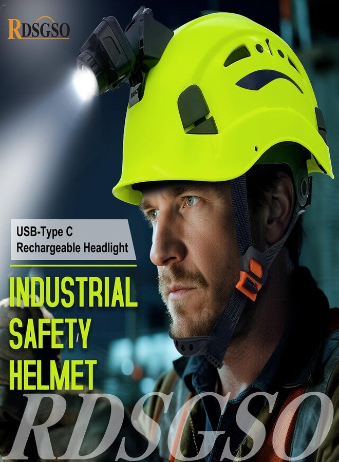 RDSGSO Industrial Safety Helmet with Light RGS-8C Adjustable Vents Breathable Lightweight Hard Hats with Headlight for Construction,Outdoor Work ANSI Certified (08C-Green-RGHL02 Headlight) - Image 2
