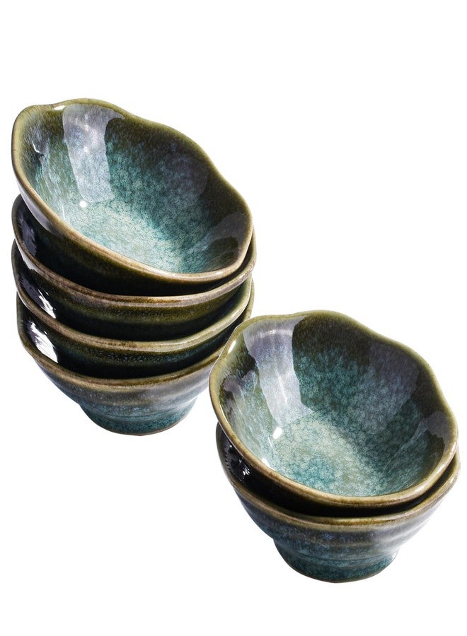 BOSILI Ceramic Side Dishes Sauce Bowls Sushi Dish, 4 Inch Diameter, Turquoise Green Glaze, Set of 6 - Image 1