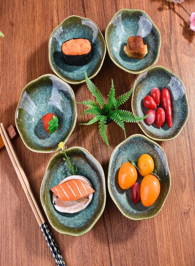 BOSILI Ceramic Side Dishes Sauce Bowls Sushi Dish, 4 Inch Diameter, Turquoise Green Glaze, Set of 6 - Image 4