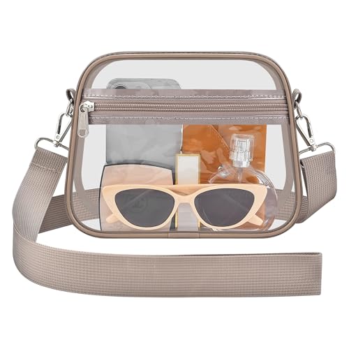 Busiuw Clear Bag for Stadium Events Stadium Approved Small Mini Clear Purse with Wide Adjustable Strap Womens TopHandle Handbags for Sports Concerts FestivalsKhaki - Image 1