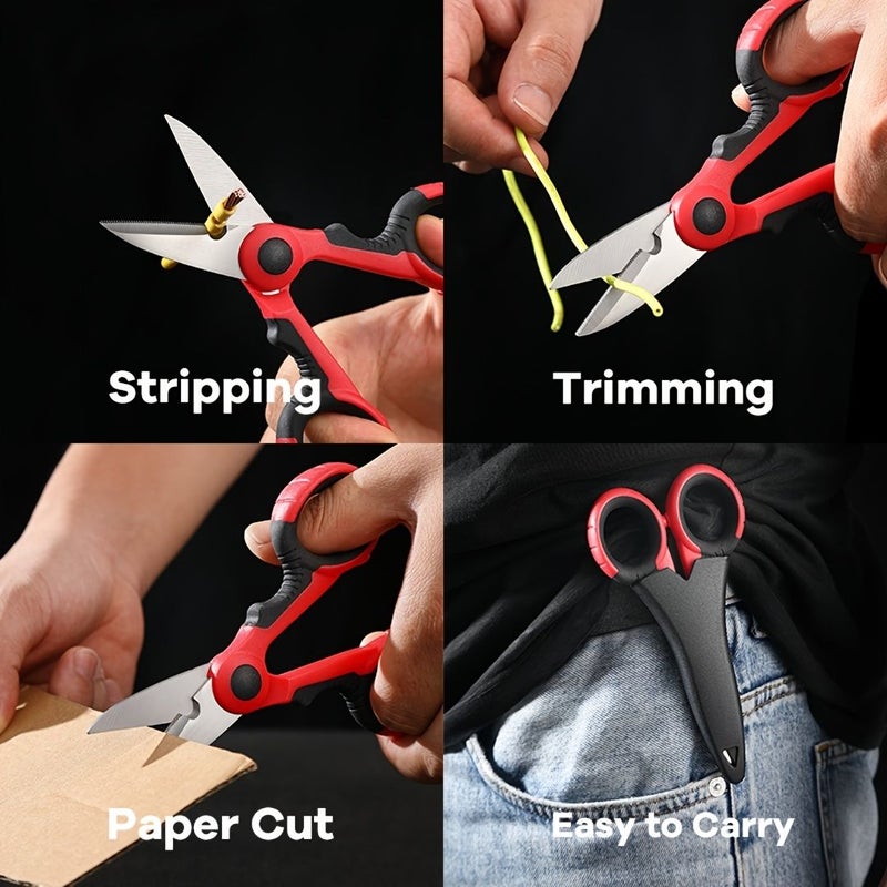 4 Piece Red Fishing Scissors Kit Professional Line Scissors Wire Cutters Sheet Cutters Outdoor Multi Function Serrated Scissors With Protective Cover And Spring Lanyard - Image 2