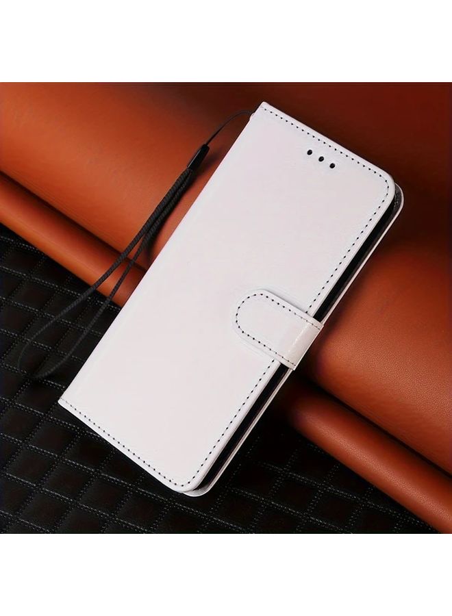 White Faux Leather Phone Case with Card Holder Stand and Wrist Strap for IPhone X XS - Image 5