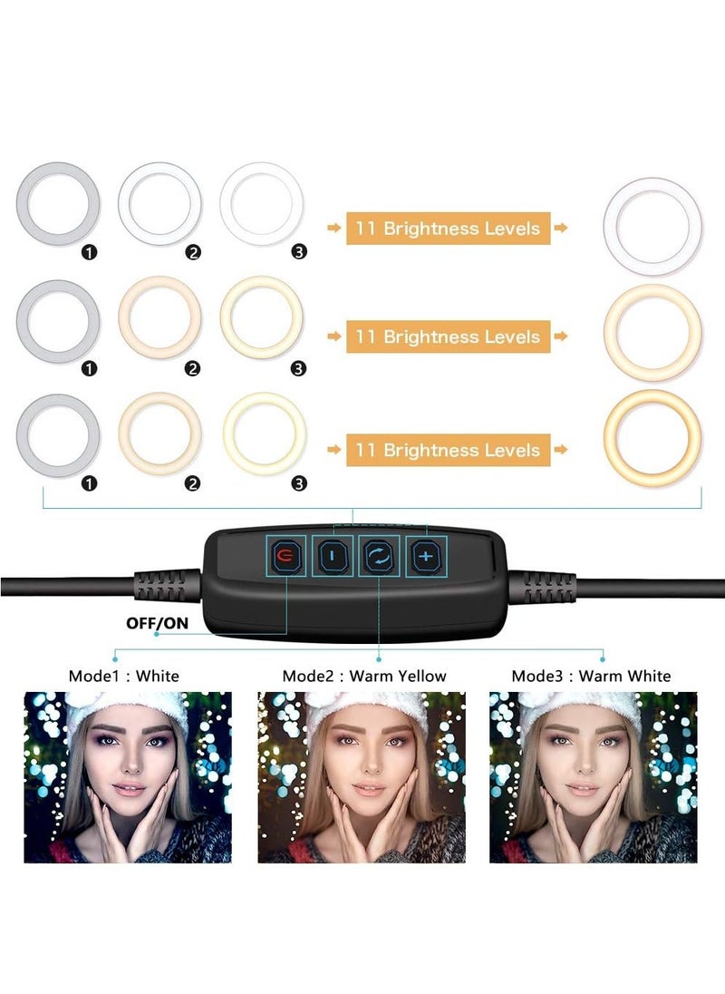 10 Inch LED Ring Light with Tripod Stand for Mobile Phone Dimmable Lighting Perfect for Makeup, Live Streaming, YouTube, Photography with 3 Lighting Modes and 11 Brightness Levels