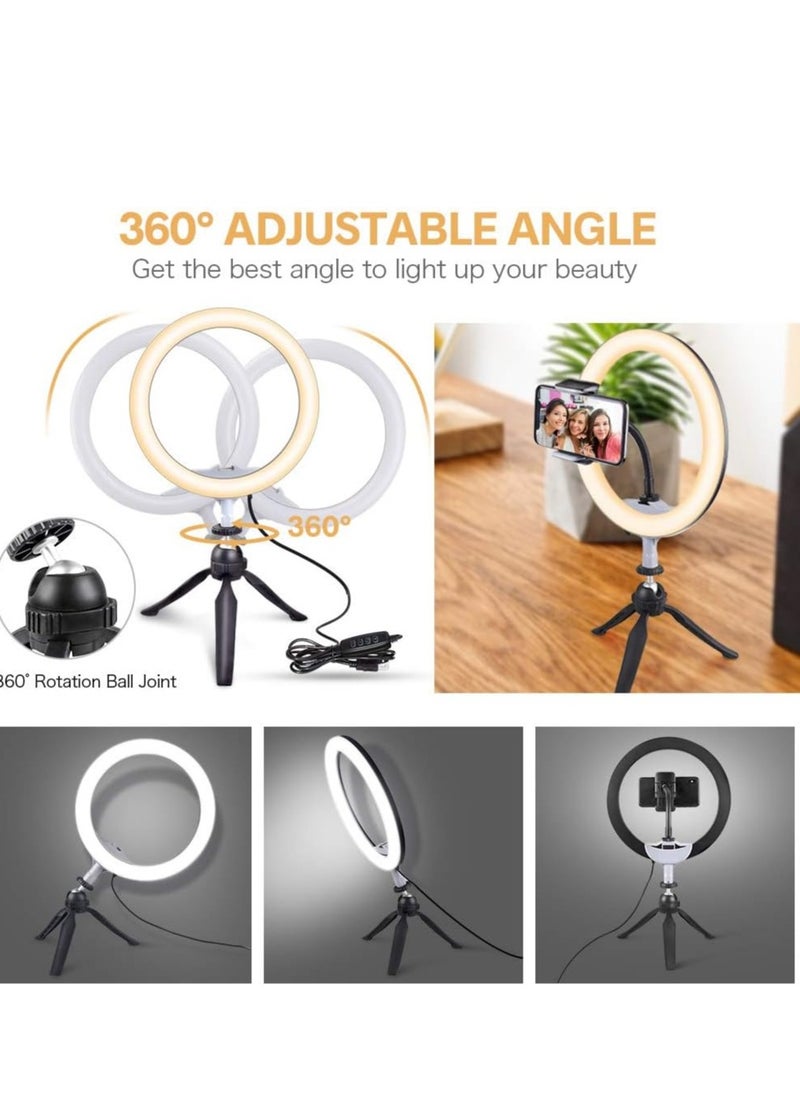 10 Inch LED Ring Light with Tripod Stand for Mobile Phone Dimmable Lighting Perfect for Makeup, Live Streaming, YouTube, Photography with 3 Lighting Modes and 11 Brightness Levels