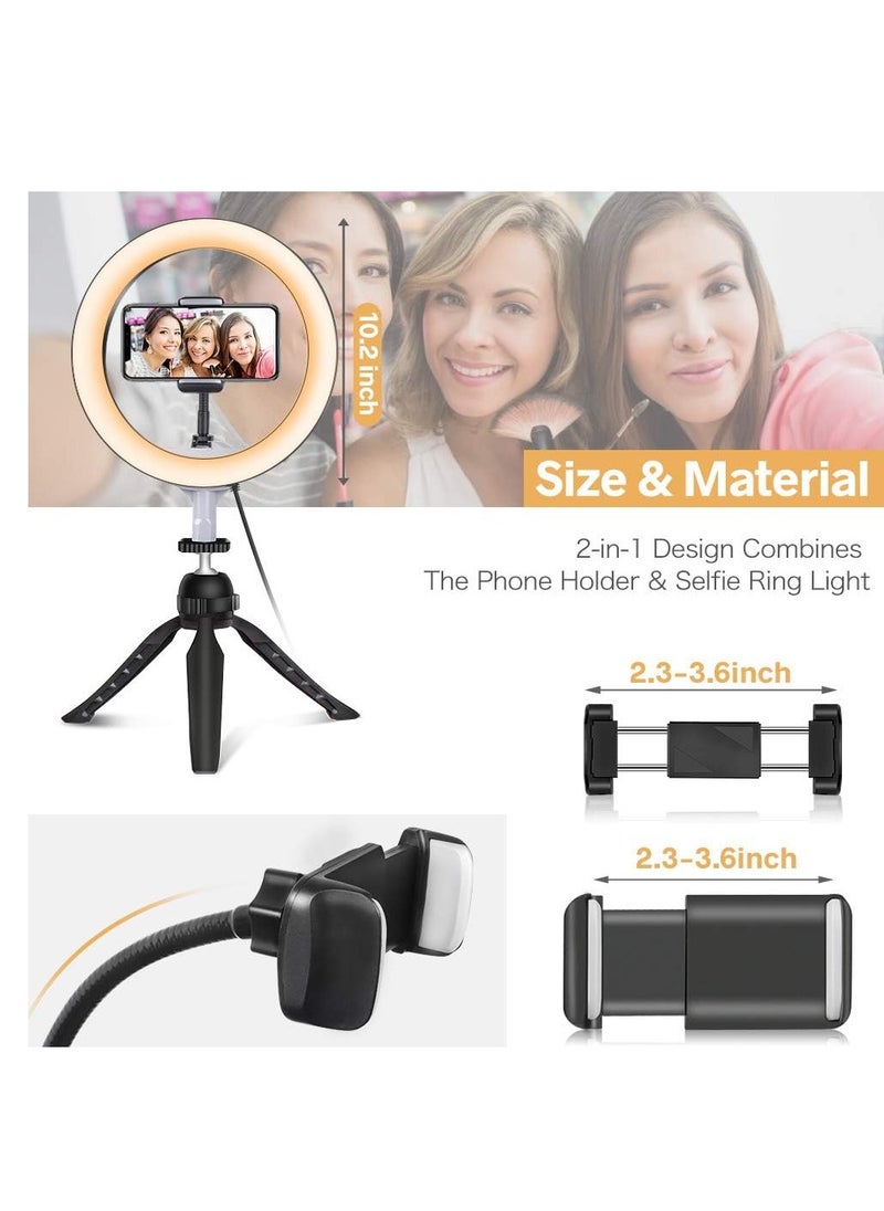 10 Inch LED Ring Light with Tripod Stand for Mobile Phone Dimmable Lighting Perfect for Makeup, Live Streaming, YouTube, Photography with 3 Lighting Modes and 11 Brightness Levels
