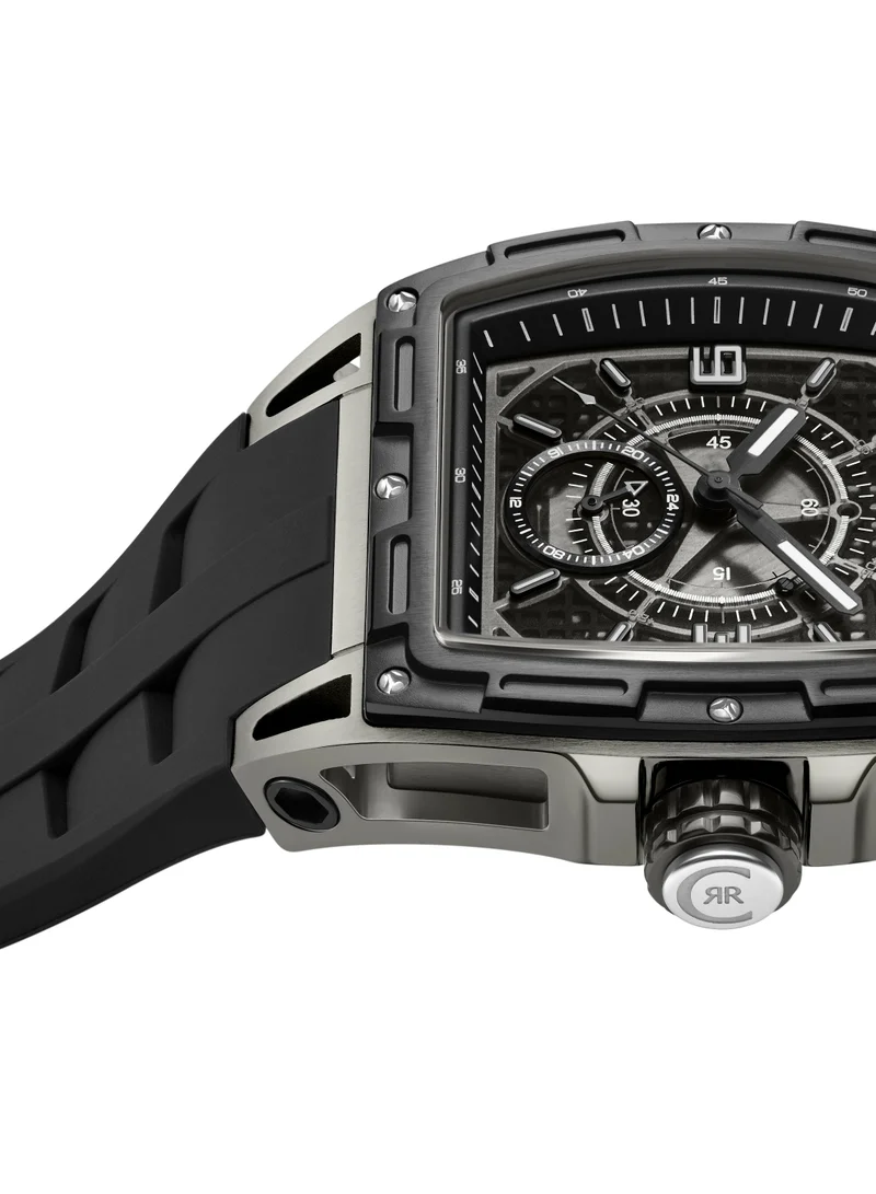 CERRUTI 1881 Men's Belluno Multifunction Watch for Men - Tonneau Case, Black Smoked Transparent Dial, Black Silicon Strap