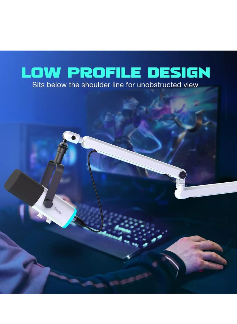 فيفين ميكروفون ديناميكي TAM8W AmpliGame XLR/USB مع حامل ذراع ميكروفون منخفض المستوى BM88 لتسجيل البودكاست وألعاب الكمبيوتر الشخصي مع ضوء RGB وزر كتم الصوت ومقبس سماعات الرأس - Image 5
