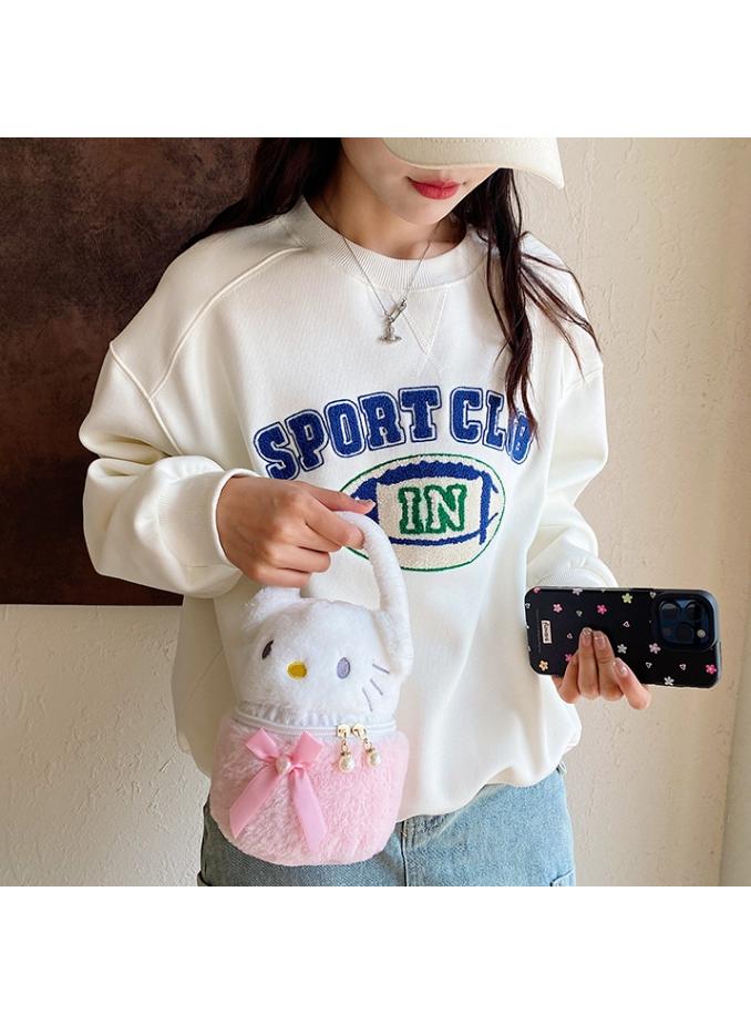 Y&D Cute Plush HelloKitty  Makeup Bag handbag  Open Flat Travel Toiletry Accessories Organizer Cosmetic Pouch with Handle for Cosmetics Brushes Toiletry Jewelry - Image 2