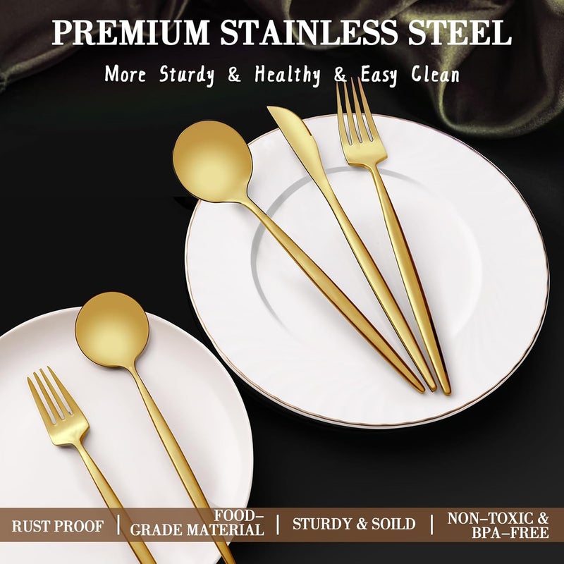CEKEE 40 Piece Silverware Set for 8 CEKEE Stainless Steel Gold Flatware Gold Utensils Set Tableware Cutlery Set Include Knives Spoons and Forks Set for Home Kitchen Restaurant Wedding Apartment - Image 3