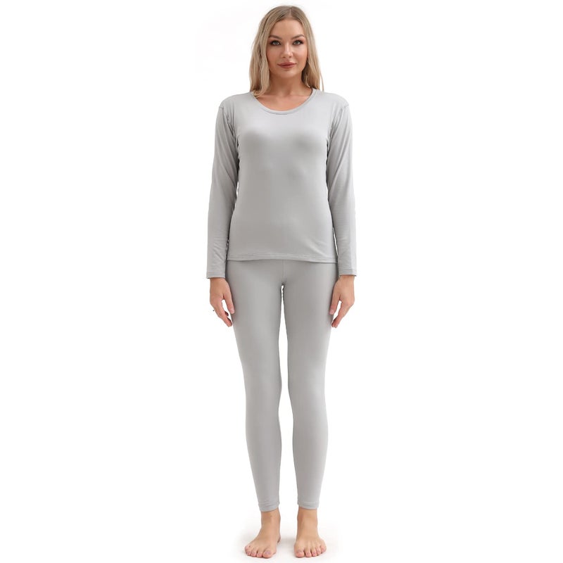 PISIQI Thermal Underwear Women UltraSoft Long Johns Set Base Layer Skiing Winter Warm Top Bottom L Grey