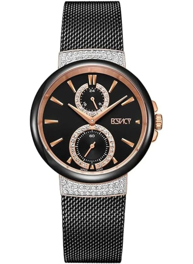 إكستاسي Ecstacy Women's VD77 Movement Watch, Multi Function Display and Stainless Steel Strap - E23603-KMBB, Black