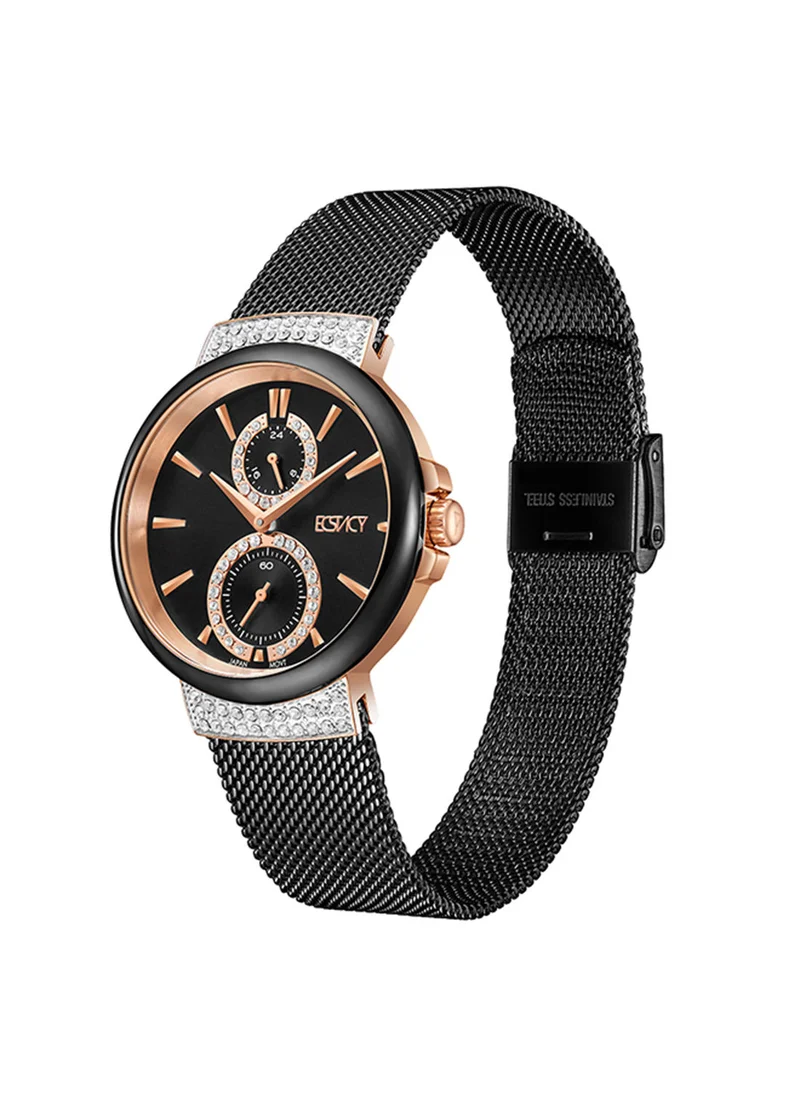 إكستاسي Women's Chronograph Round Shape Stainless Steel Wrist Watch E23603-KMBB - 38 Mm