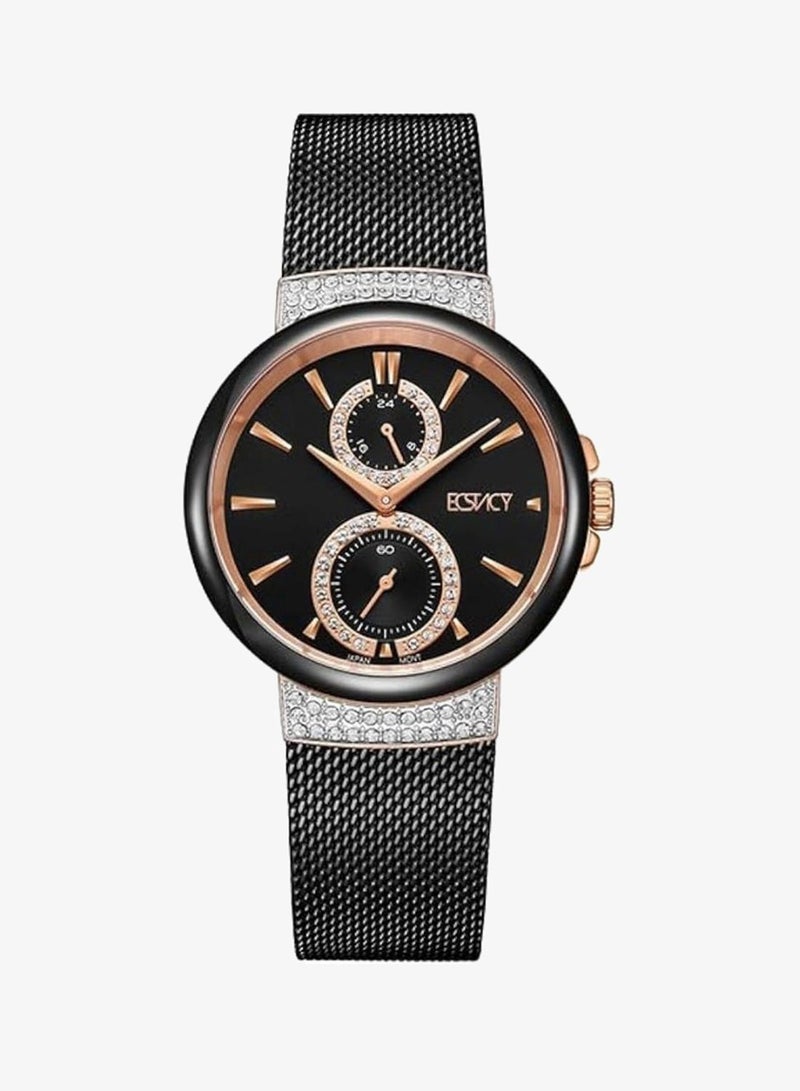 Ecstacy Women's VD77 Movement Watch, Multi Function Display and Stainless Steel Strap - E23603-KMBB, Black - Image 1