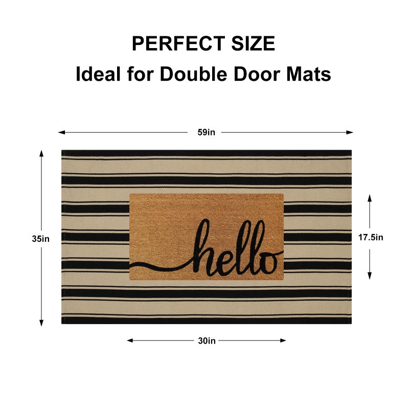 Sungea Striped Outdoor Rug 3'x5', Cotton Hand Woven Rug Front Door Mat,Washable Reversible Layered Door Mats, Foldable Front Porch Rug for Entryway/Home Entrance/Farmhouse(Black and Tan) - Image 4