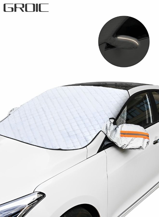 GROIC مظلة شمس للسيارة، واقي شمسي للسيارة، غطاء أمامي للأشعة فوق البنفسجية، غطاء غبار للزجاج الأمامي للسيارة للاستخدام على النافذة الأمامية الخارجية، غطاء ثلج مقاوم للماء والغبار، لوازم السيارات - Image 1