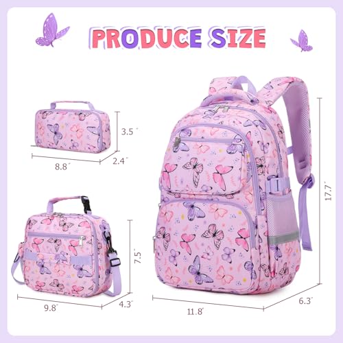 DIGOBAY Kids Backpack for Girls 3PCS Toddler Girls Backpack Set with Lunch Box Pencil Case School Bag Cute Bookbag for Preschool Kindergarten Elementary Student Ages 312 Butterfly - Image 3