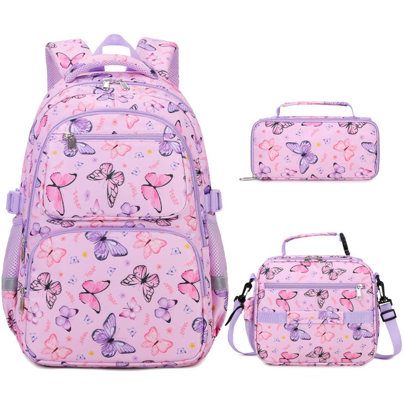 DIGOBAY Kids Backpack for Girls 3PCS Toddler Girls Backpack Set with Lunch Box Pencil Case School Bag Cute Bookbag for Preschool Kindergarten Elementary Student Ages 312 Butterfly - Image 2