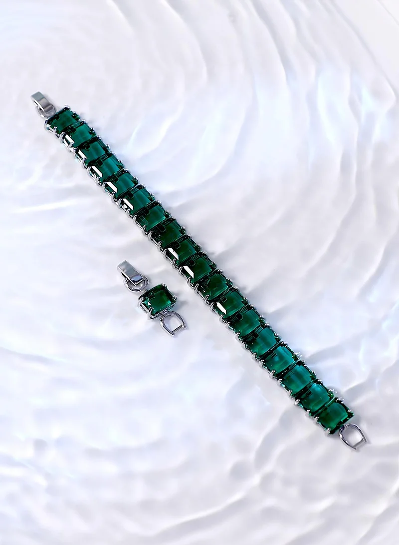 SOHI SOHI Women's The Crystal-Quad Tennis Bracelet For Party Wear | Emerald Green Colour | Alloy Material | Foldover Closure | Artificial Stone Bracelet | Tennis Bracelet For Women & Girls
