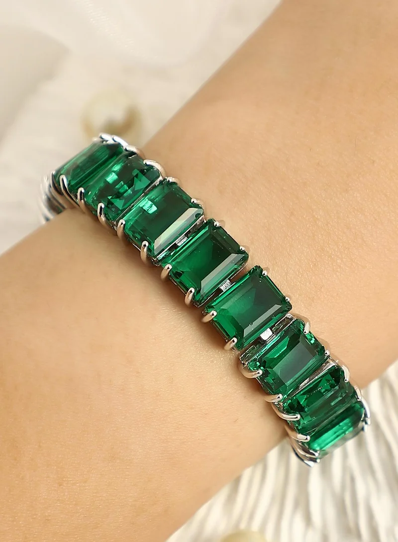 SOHI SOHI Women's The Crystal-Quad Tennis Bracelet For Party Wear | Emerald Green Colour | Alloy Material | Foldover Closure | Artificial Stone Bracelet | Tennis Bracelet For Women & Girls