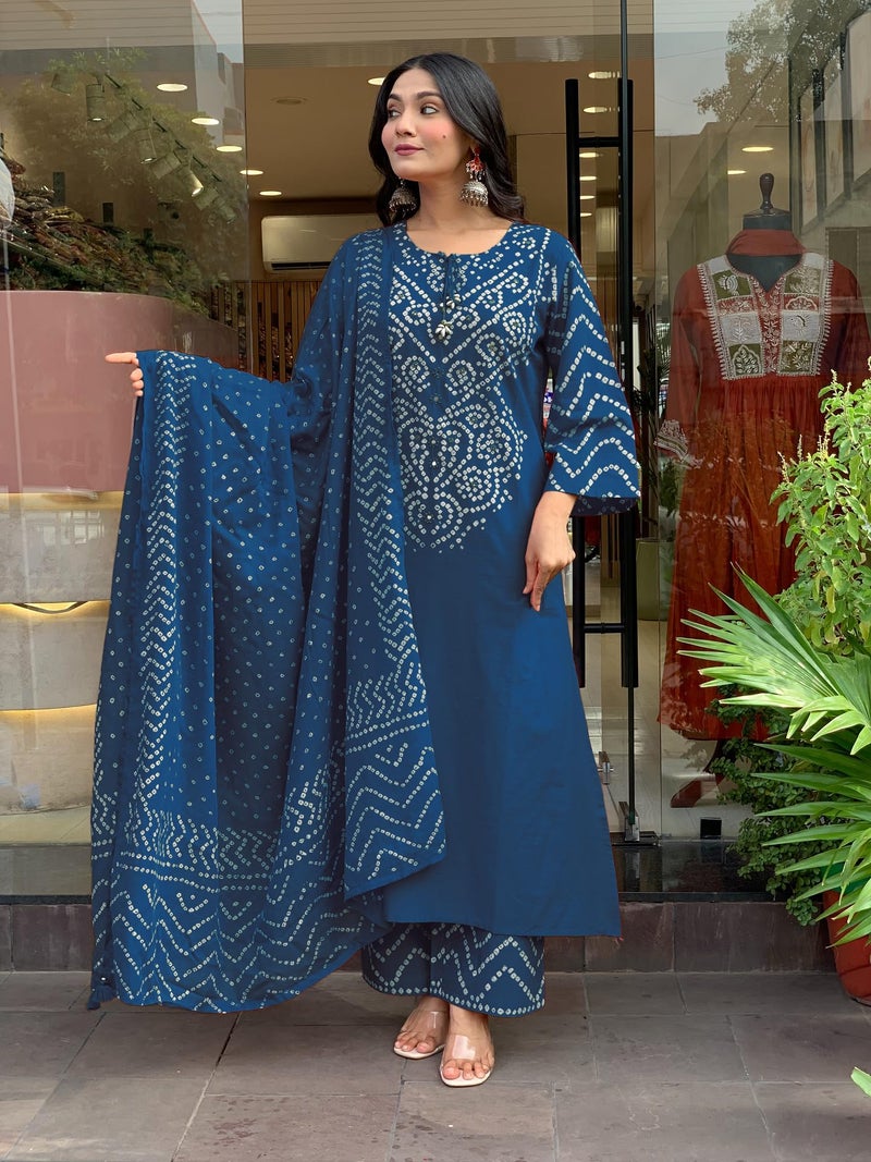GoSriKi Women's Rayon Viscose Bandhej Printed Straight Kurta Pant with Dupatta (SAGARI KEROSIN-GS_4XL_Kerosin_XXXX-Large) - Image 2