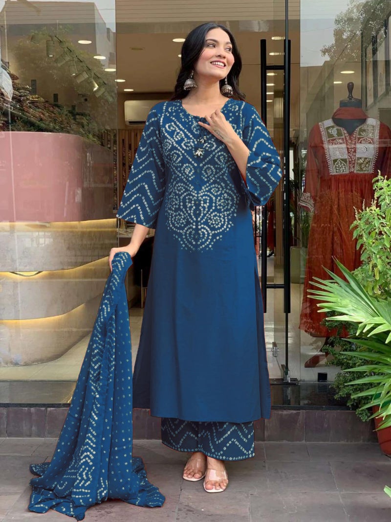 GoSriKi Women's Rayon Viscose Bandhej Printed Straight Kurta Pant with Dupatta (SAGARI KEROSIN-GS_4XL_Kerosin_XXXX-Large) - Image 4