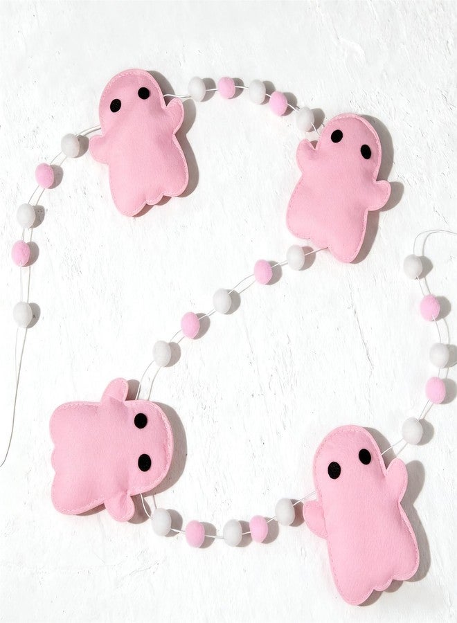 Mindsoft 7ft Halloween Ghost Banner Felt Ball Cute Ghost Garland for Halloween Decors Fireplace Doorways Indoor Outdoor Decorations (Pink White) - Image 2