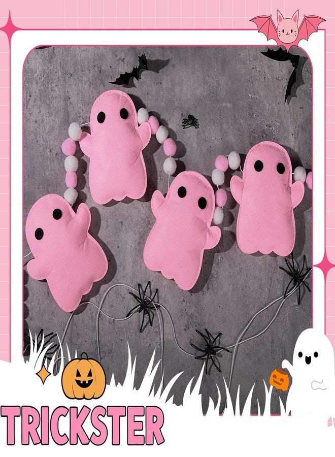 Mindsoft 7ft Halloween Ghost Banner Felt Ball Cute Ghost Garland for Halloween Decors Fireplace Doorways Indoor Outdoor Decorations (Pink White) - Image 4