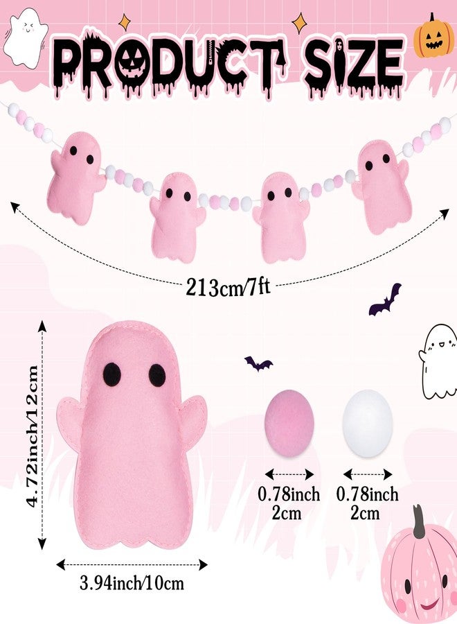 Mindsoft 7ft Halloween Ghost Banner Felt Ball Cute Ghost Garland for Halloween Decors Fireplace Doorways Indoor Outdoor Decorations (Pink White) - Image 3