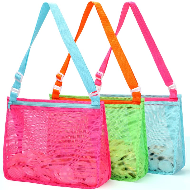 Tagitary Beach Toys Large Mesh Beach Bag Sand Toy Shell Collecting Bag for Holding Shells Pool Bag Swimming Accessories Gift for Teens Boys and Girls Only BagsA Set of 3