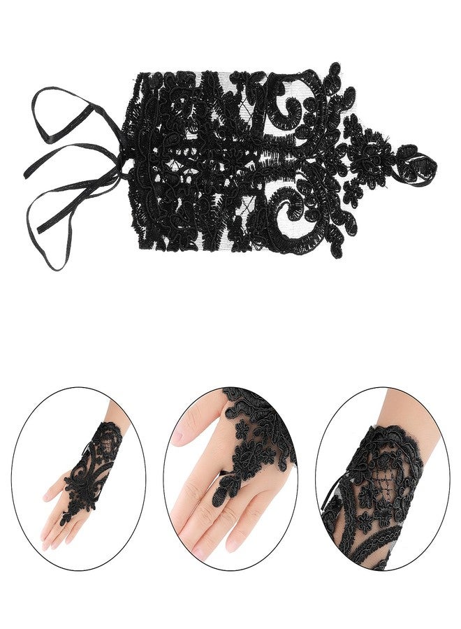 Yolev Women's Short Lace Embroidered Gloves Lace Fingerless Gloves Tea Party Gloves for Opera Prom Masquerade Evening Halloween Dress Accessories - Image 3