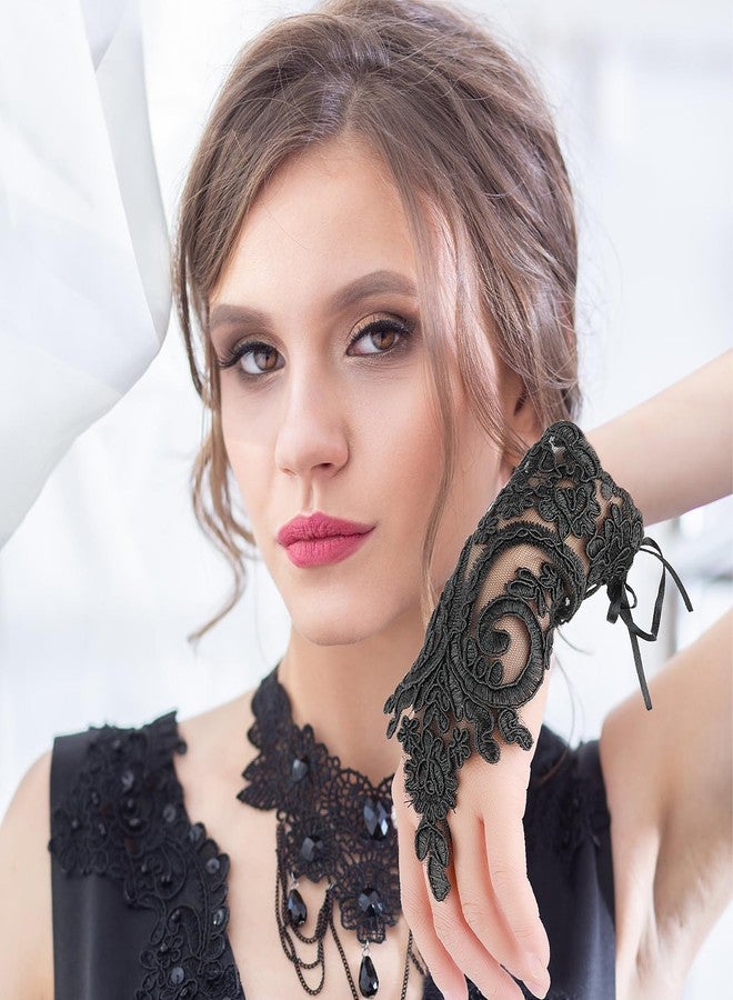 Yolev Women's Short Lace Embroidered Gloves Lace Fingerless Gloves Tea Party Gloves for Opera Prom Masquerade Evening Halloween Dress Accessories - Image 5