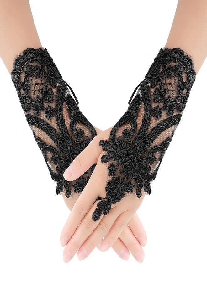Yolev Women's Short Lace Embroidered Gloves Lace Fingerless Gloves Tea Party Gloves for Opera Prom Masquerade Evening Halloween Dress Accessories - Image 1