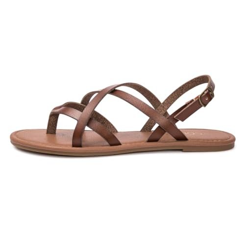 Colgo Women's Summer Strappy Flat Sandals, Adjustable Casual Fisherman Sandal with Open Toe Slingback Gladiator Sandals (7.5,Coffee) - Image 3