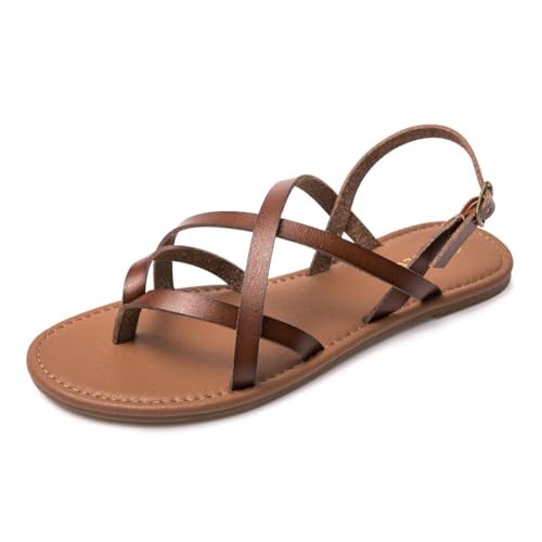 Colgo Women's Summer Strappy Flat Sandals, Adjustable Casual Fisherman Sandal with Open Toe Slingback Gladiator Sandals (7.5,Coffee) - Image 1