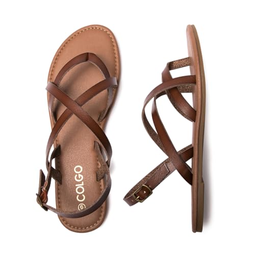 Colgo Women's Summer Strappy Flat Sandals, Adjustable Casual Fisherman Sandal with Open Toe Slingback Gladiator Sandals (7.5,Coffee) - Image 5