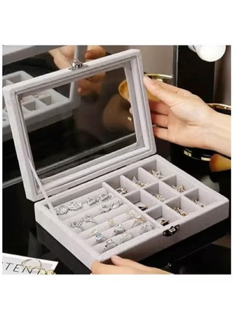 Jewelry Organizer for Rings, Earrings, and Necklaces - Jewelry Box, Travel Jewelry Bag for Women, Jewelry and Accessories Storage Organizer - Grey - 270 - Image 1