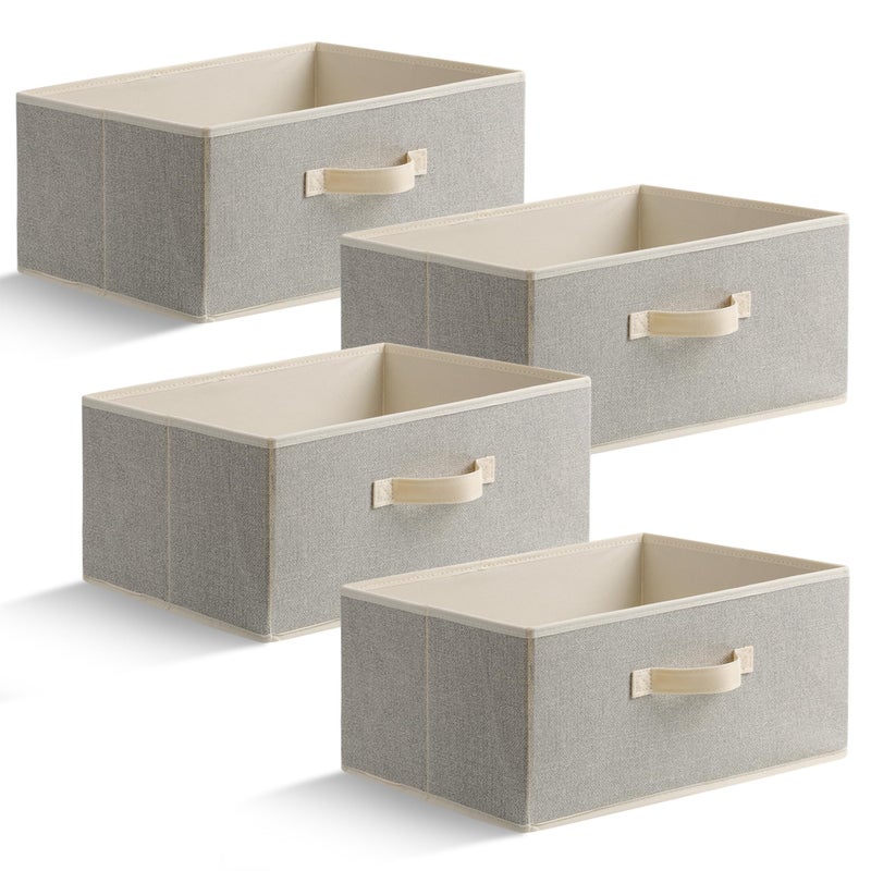 EITMOW 157 Inch Storage Baskets Woven Fabric Bins Storage Cubes with Reinforced Handles Organizer Bins for Closet Shelves Foldable for Clothes Beige 4PCS1571178inch - Image 2