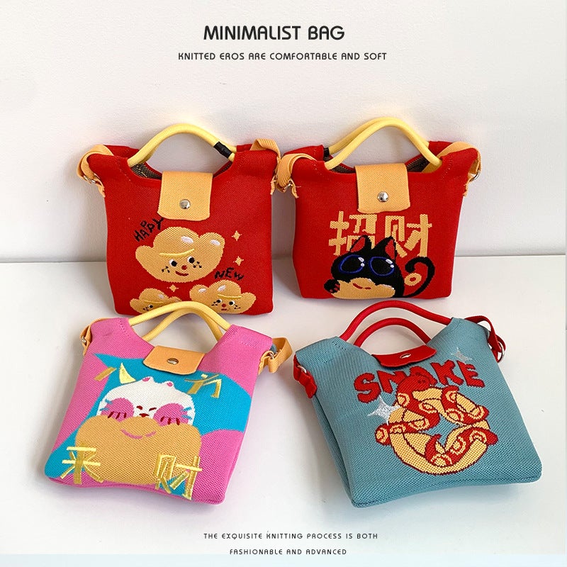 Shoulder Bag New Year Holiday Blessing Series Personalized All-Match Crossbody Bag Knitted Mobile Phone Bag All-Match Handbag Bag - Image 4
