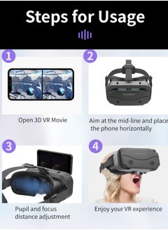 في آر شينيكون سماعة رأس VR بدون جهاز تحكم عن بعد متوافقة مع هواتف iPhone وAndroid في شاشة 4.7 بوصة - 7.0 بوصة، نظارات الواقع الافتراضي ثلاثية الأبعاد خفيفة الوزن وقابلة للتعديل عالية الدقة (أسود)  - Image 5