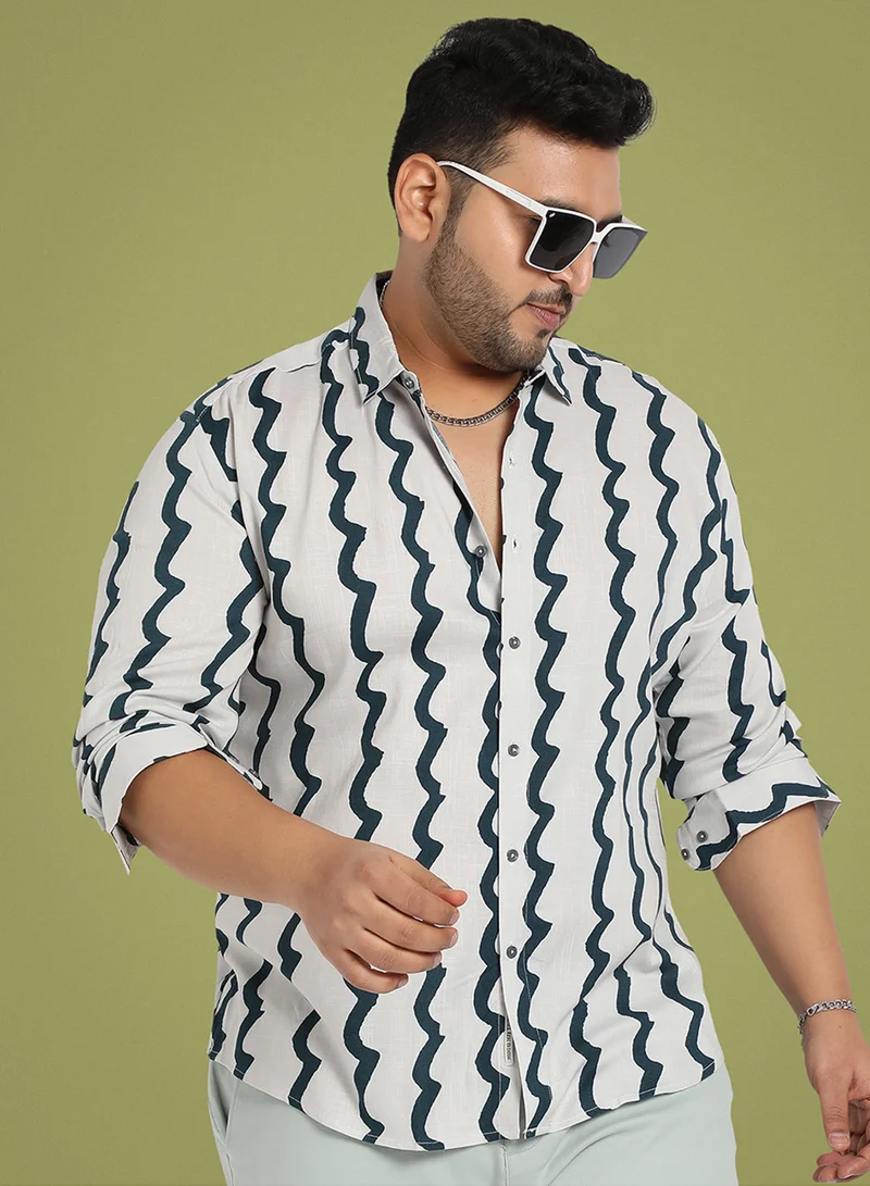 Instafab Plus Instafab Plus Men's White & Navy Blue Contrast Paint Lines Shirt For Casual Wear | Spread Collar | Long Sleeve | Button Closure | Cotton Shirt Crafted With Comfort Fit For Everyday Wear